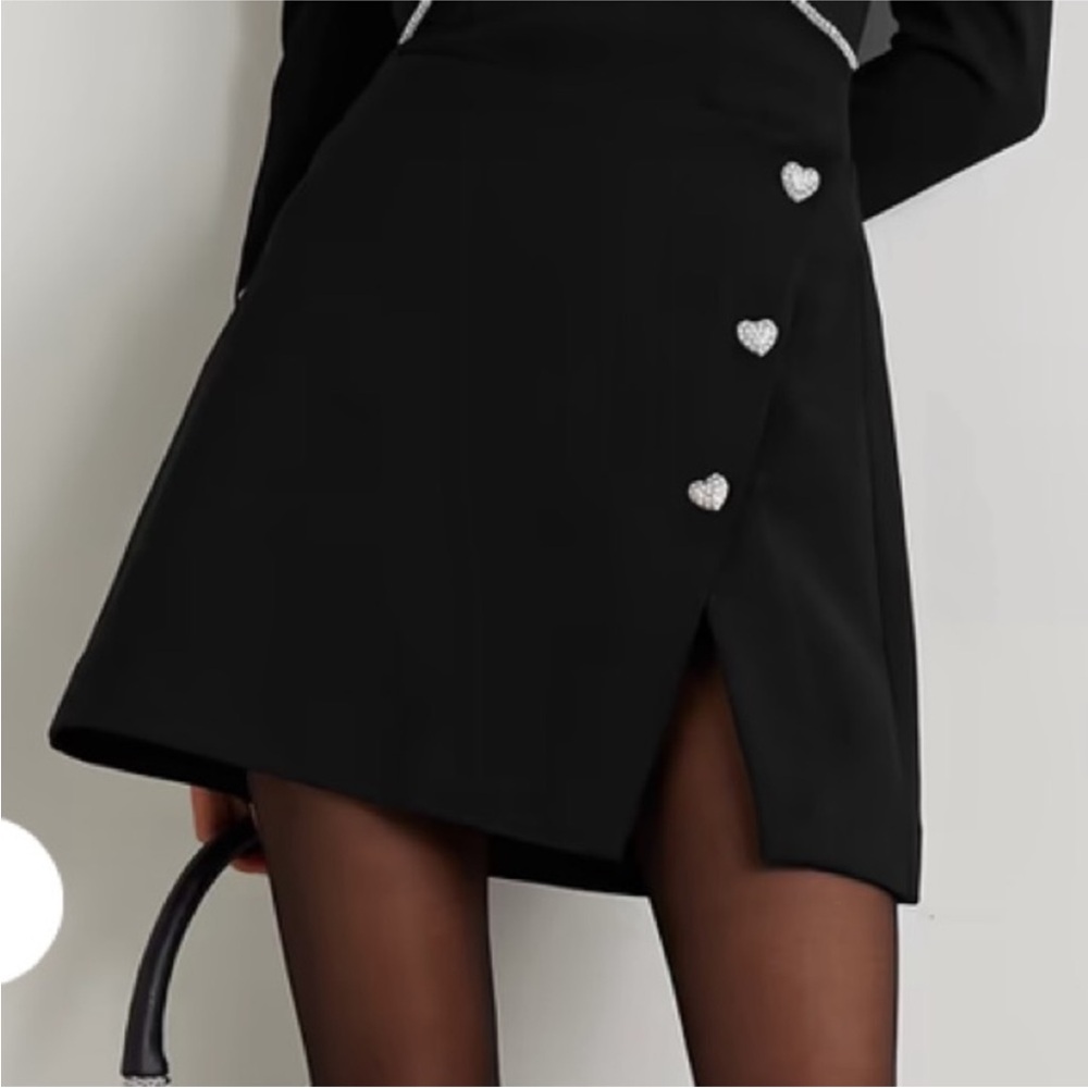 Self-Portrait sz 2 wrap rhinestone heart buttons crepe mini wrap skirt